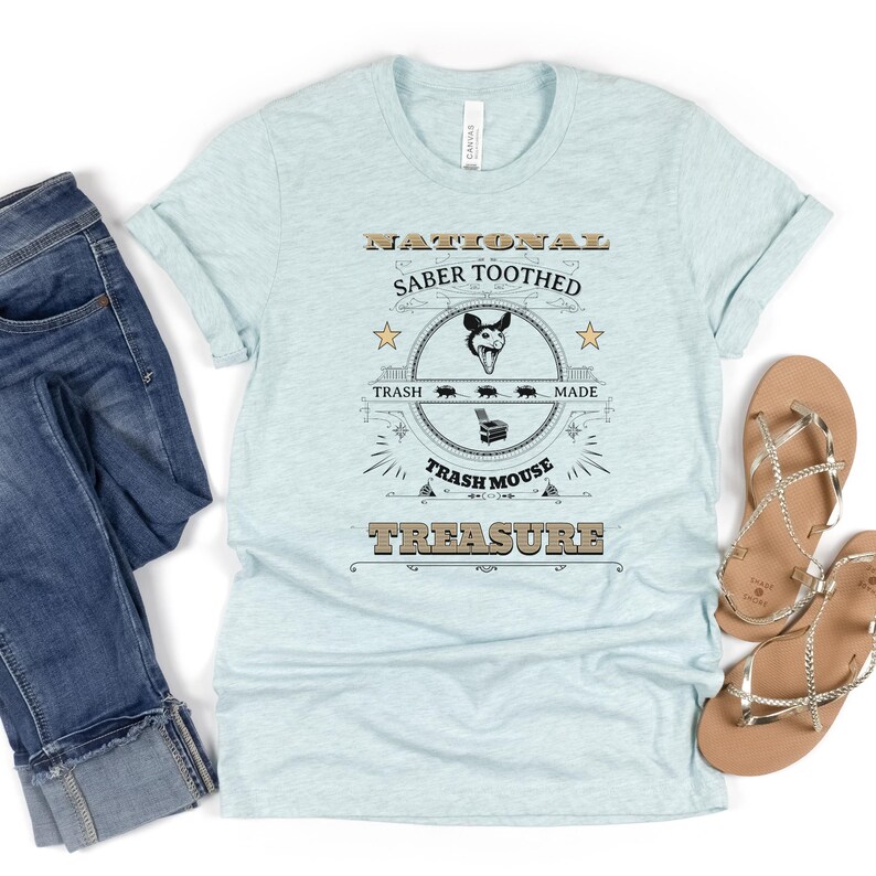 Funny Possum T-shirt: National Saber Toothed Trash Mouse Treasure Heather Ice Blue