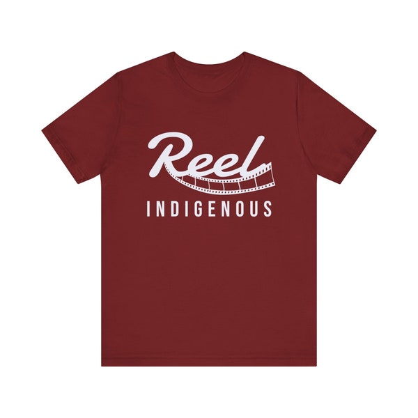 Reel Indigenous Podcast Unisex Jersey Short Sleeve Tee light logo dark shirt