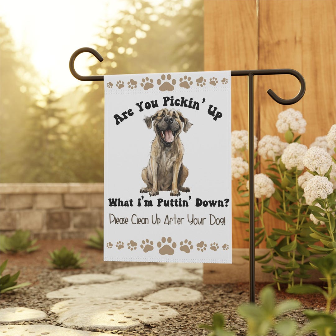 English Mastiff Garden Flag: Funny Dog Poop Watercolor Yard Decor