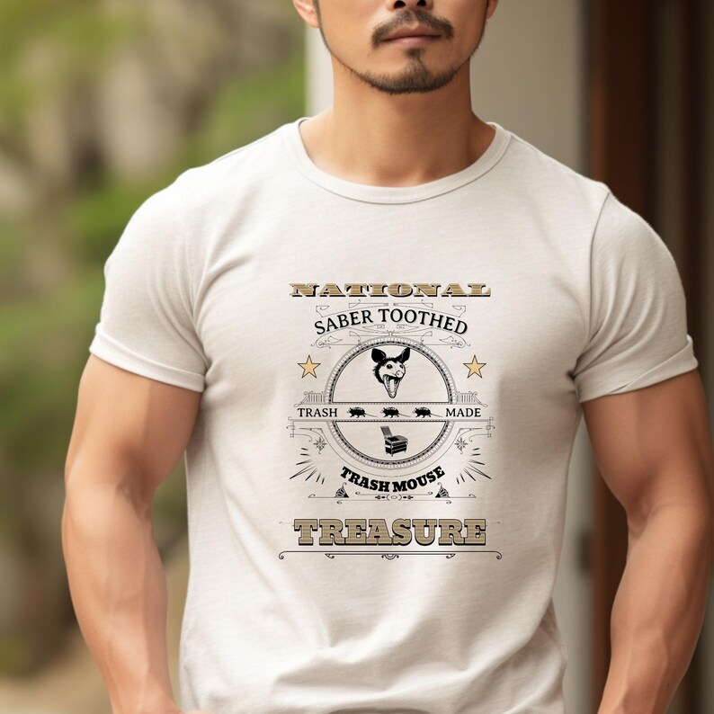 Funny Possum T-shirt: National Saber Toothed Trash Mouse Treasure Ash