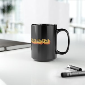 Fresh Air Kid Mug: Retro 70s Style Black Coffee Mug (15oz)