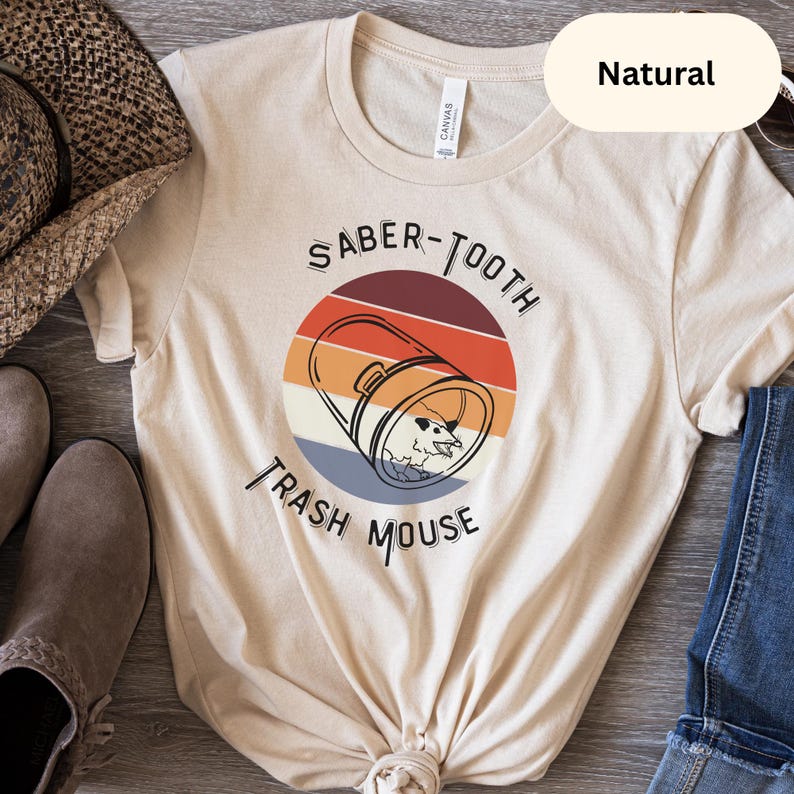Funny Possum T-Shirt: Saber-Toothed Trash Mouse Graphic Tee Natural