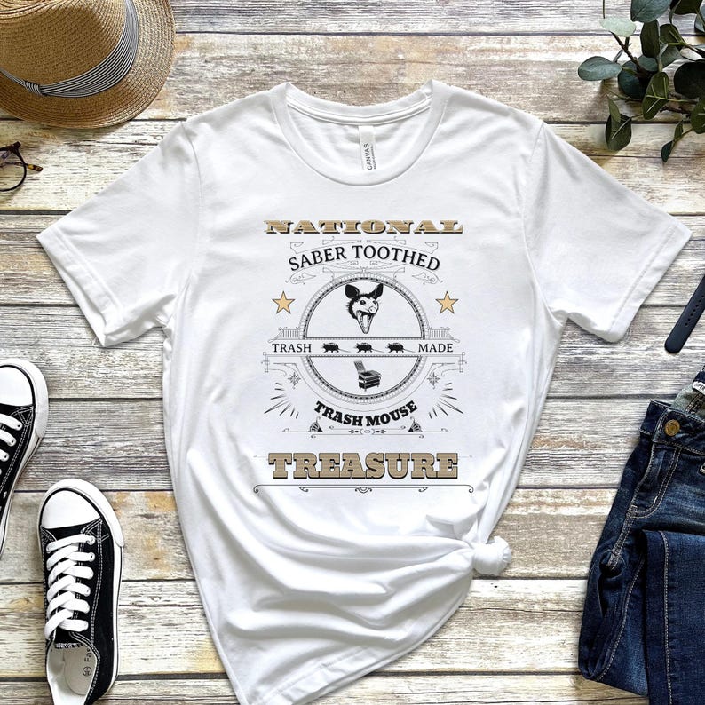 Funny Possum T-shirt: National Saber Toothed Trash Mouse Treasure White
