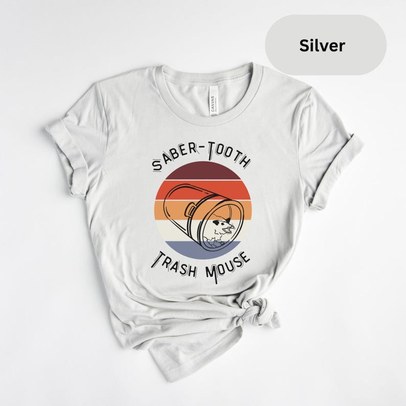 Funny Possum T-Shirt: Saber-Toothed Trash Mouse Graphic Tee Silver