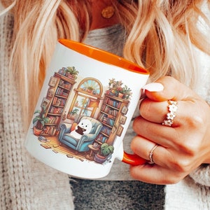Cute Ghost Reading Colorful Mugs, Bookish Gift, Book Lover Mug, Ghost Halloween Mug, 11oz