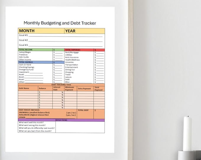 Printable Monthly Budget & Debt Tracker | Financial Planner (PDF)