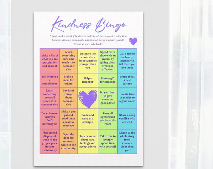 Kindness Bingo Activity Pack, Printable Learning Game (PDF)