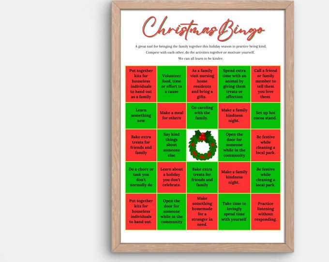Christmas Kindness Bingo Game, Holiday Family Activity (Printable PDF)
