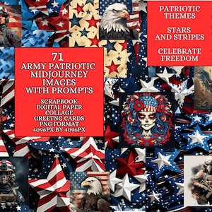 72 El viaje patriótico del ejército solicita imágenes en formato PNG / Camo / Águila / Libertad / Coraje / Estrellas y rayas / Scrapbooking / Papel digital