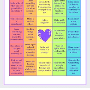 Kindness Bingo Activity Pack Learning Tool for Students, Teachers or Families to Learn and Practice Spreading Kindness Challenge