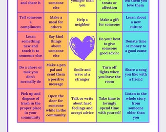Kindness Bingo Activity Pack Learning Tool for Students, Teachers or Families to Learn and Practice Spreading Kindness Challenge