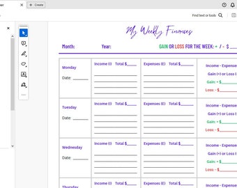 One page beginner printable PDF financial tracker for income and expenses by week | Savings Goals | PDF Instant Download