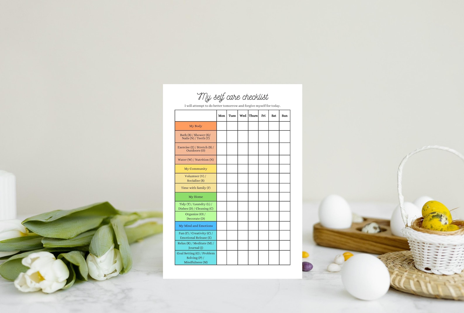 Self Care Checklist & Habit Tracker | Printable PDF (instant Download ...