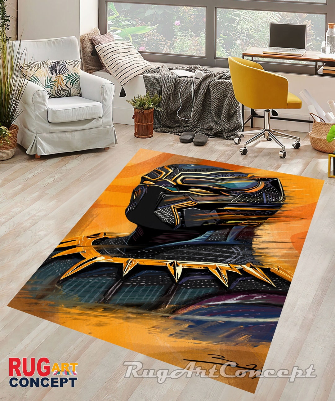 Black Panther Rug Wakanda Carpet Marvel Character Rug Etsy