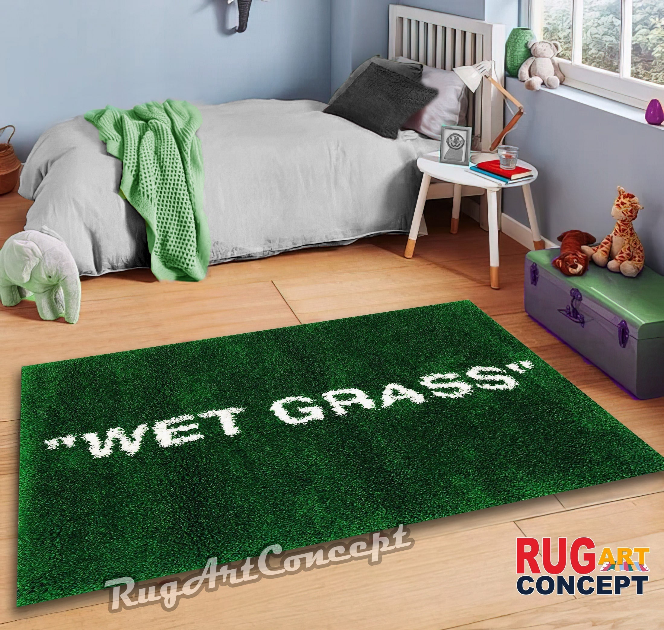 Wet Grass Rug,Area Rug, Living Room Rug, Non Slip Rug, Themed Rug, Fan Rug