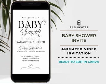 Minimalist Baby Shower Invite Video Photo Template | with Music | Gender Neutral | Editable Digital Text Evite Mobile Custom | For Boy Girl
