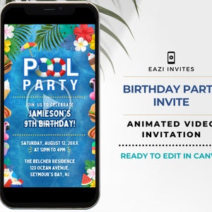 Kids Pool Party Video Invitation Template with Music I Template  Animated Video Editable Digital Evite Electronic Invite Phone Childrens