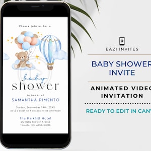 Baby Shower Invite Video Template | with Music | Brown Blue Beige | Electronic Evite Editable Digital Text Mobile Custom Phone | It&#39;s a Boy