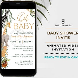 Baby Shower Invitation Template w/ Music | Safari Jungle Animal | Editable Animated Video Digital Evite Electronic Invite Mobile | Boy Girl