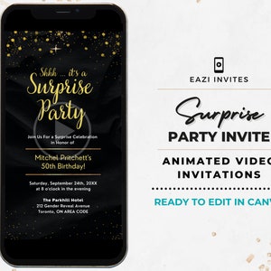 Shhh It&#39;s a Surprise Party Invitation Template I Any Occassion: Birthday Retirement Grad & More I Video Invite Editable Digital Evite Phone