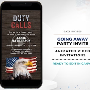 Deployment Send Off Going Away Party Video Invitation Template I Editable Digital Electronic Invite Text Army Navy Basic Training Military