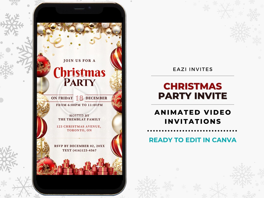 Christmas Party Invitation Template With Music Video Holiday Digital