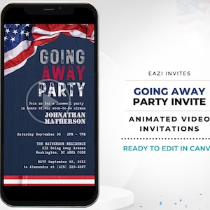 Deployment Send Off Going Away Party Video Invitation Template I Editable Digital Electronic Invite Text Army Navy Basic Training Military