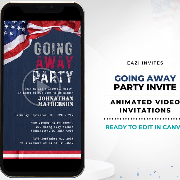 Deployment Send Off Going Away Party Video Invitation Template I Editable Digital Electronic Invite Text Army Navy Basic Training Military