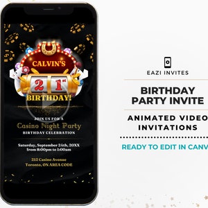 Modello di invito per serata al casinò Video I Carte da poker Asso Picche Invito di compleanno Video Invito Modificabile Invito elettronico digitale Telefono per adulti