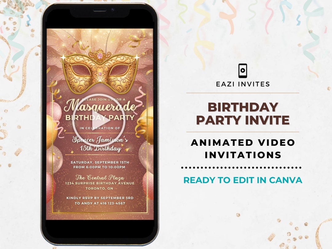 Masquerade Party Invitation | Birthday | Template Animated Video ...