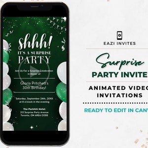 Shhh It&#39;s a Surprise Party Invitation Template I Any Occassion: Birthday Retirement Grad & More I Video Invite Editable Digital Evite Phone