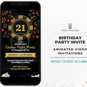 Modello di invito per serata al casinò Video I Carte da poker Asso Picche Invito di compleanno Video Invito Modificabile Invito elettronico digitale Telefono per adulti