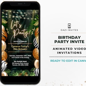 Safari Jungle Invitation Template I Any Occassion Birthday Retirement Grad I Video Invite Editable Digital Electronic Invite Phone Adult