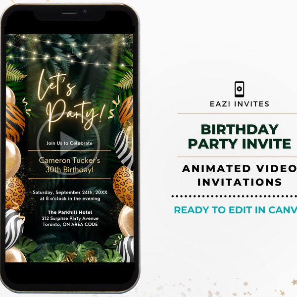 Safari Jungle Invitation Template I Any Occassion Birthday Retirement Grad I Video Invite Editable Digital Electronic Invite Phone Adult