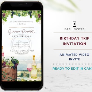 Modèle vidéo d&#39;invitation au week-end d&#39;anniversaire de domaine viticole | Invitation d&#39;anniversaire numérique modifiable et animée sur mesure pour mobile