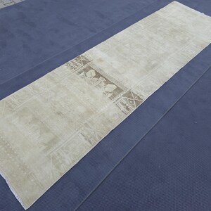 Tapis de passage neutre Oushak, 3,31 x 12,23 pieds de tapis de passage turc vintage, tapis de passage en laine fait main, tapis de passage turc marron, tapis de passage vintage délavé
