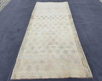 Handmade Vintage Runner Rug, 4.40x9.84 Faded Wool Runner, Neutral Runner, Vintage Wool Rug, Beige Oushak Runner // FREE SHIPPING
