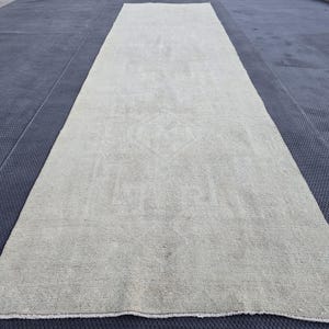 Beige Oushak Runner, Brown Turkish Rug, 3.61 x 12.80 feet Handmade Wool Rug, Neutral Runner Rug, Homemade Oushak Runner, Faded Vintage Rug