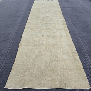 Tapis marron Oushak, large 3,61&#39;x12,63&#39; turc, tapis en laine fait main, tapis turc, délavé vintage Runner, Distressed
