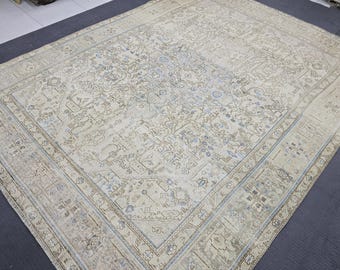 Tapis en laine surdimensionné, 281 x 365 cm, style vintage délavé, grand tapis Oushak, tapis turc neutre, tapis vintage, tapis en laine fait main