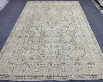 Tapis Oushak neutre, 8 x 11 po, tapis Oushak surdimensionné, tapis en laine vintage - tapis Heriz, tapis turc beige//livraison gratuite