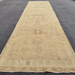 Large tapis de passage en laine turque, 3,61 x 12,47 pieds fait main oushak, tapis de passage neutre vintage, passage d&#39;oushak délavé