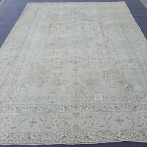 Oversized Wool Rug, 9.58x12.63 feet Faded Vintage Rug, Large Oushak Rug, Neutral Turkish Rug, Vintage Area Rug, Handmade Wool Rug