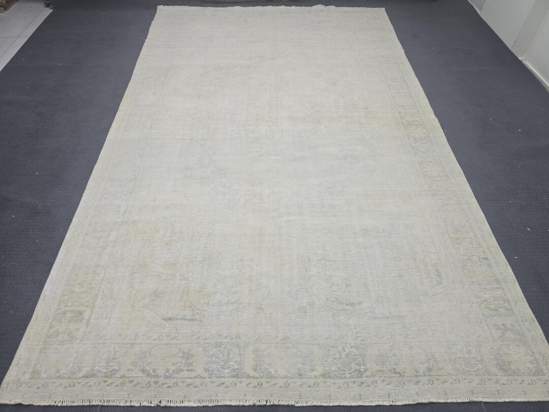 Timeless Turkish Elegance: 1960s Wool Rug With Plain Vintage Area Rug ...