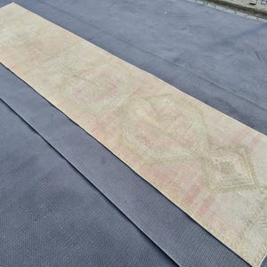 Handmade Oushak Runner, 2.89x14.04 feet Vintage Runner Rug, Vintage Wool Rug, Rug For Entryway, Faded Turkish Runner Rug, FREE SHIPPING