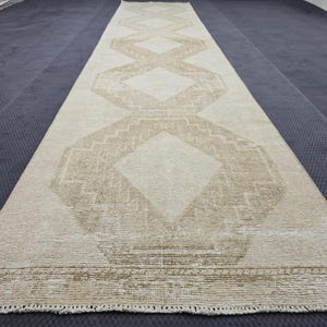 Neutral Oushak Runner, 3.02x14.11 feet Vintage Runner Rug, Vintage Wool Rug, Rug For Entryway, Oushak Runner Rug, FREE SHIPPING