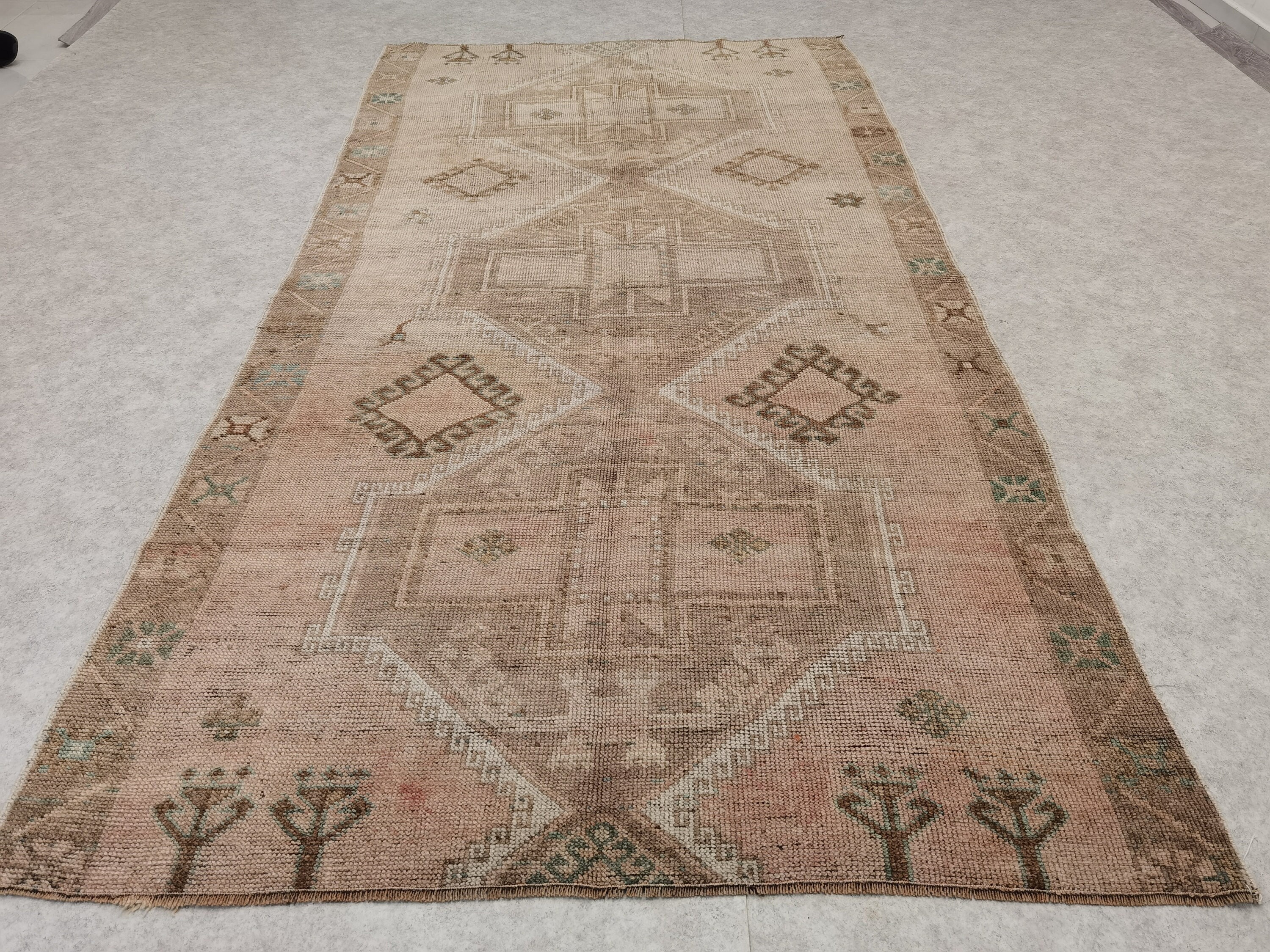 Oriental Wool Runner Rug, 4.99x9.32 Feet Vintage Oushak Rug, Wide
