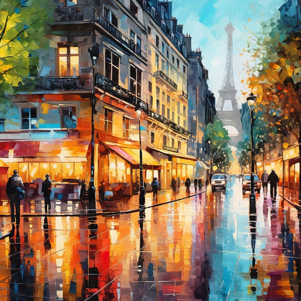 Leonid Afremov styled digital painting of Paris at Night