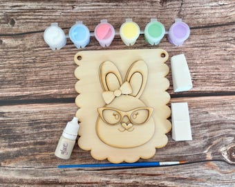 Easter bunny with glasses mini sign decor craft kit diy