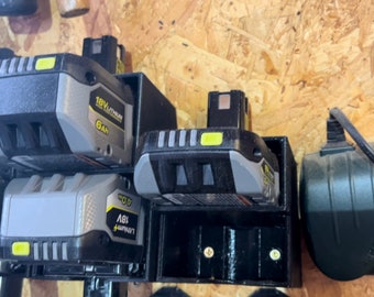 RYOBI ONE+ 18v dubbele batterijhouder opbergruimte aan de muur